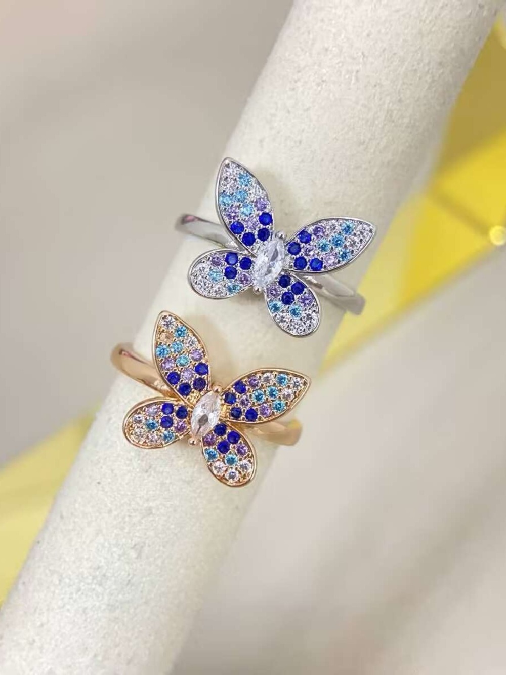 Crystal Butterfly Ring in Blue and Silver or Rose Gold